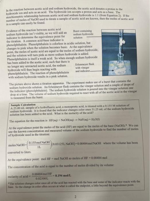 titration to determine the concentration of acetic acid in a sample of