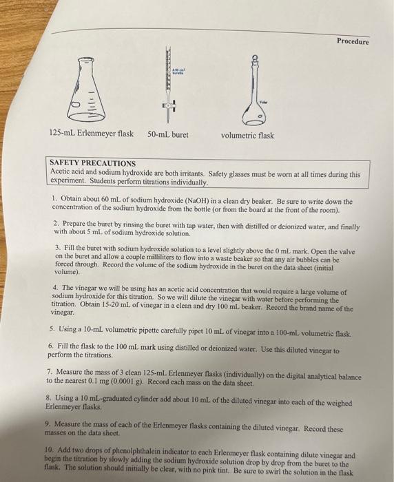 vinegar in order to become familiar with acid-base reactions. Equipment and Supplies
