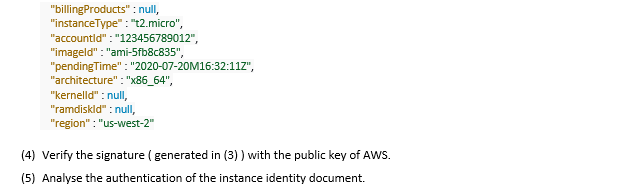 an instance identity document that provides information about the instance itself. The