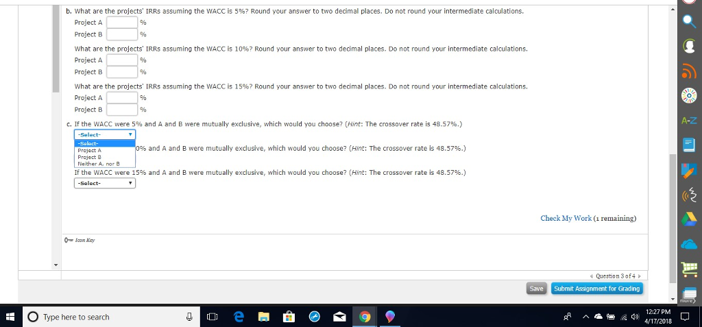 following cash flows (in millions): Project A Project B a. what are