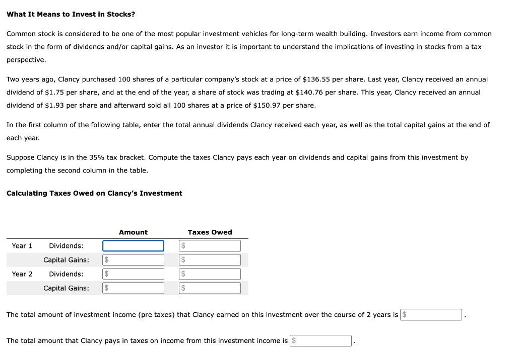 please answer all blanks with work shown What It Means to Invest