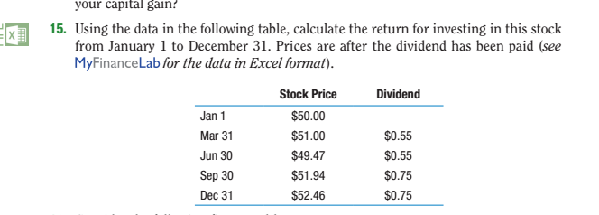  your capital gain? 15. Using the data in the following table,