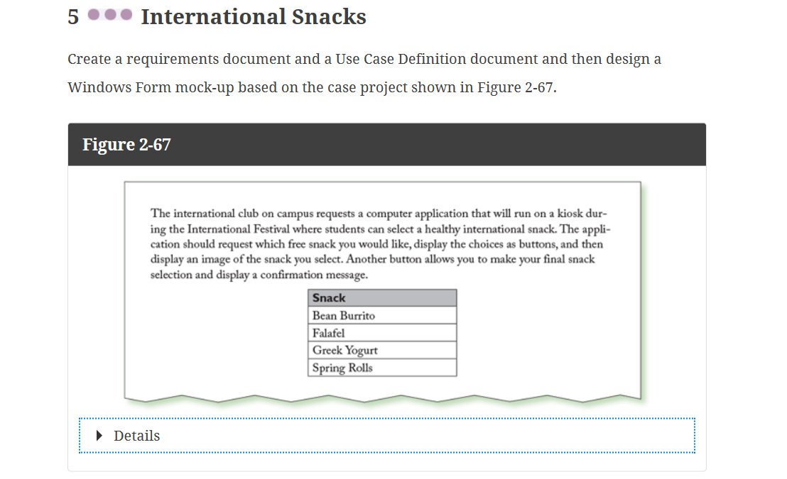 Please show the code and menu. A text reads, The international club