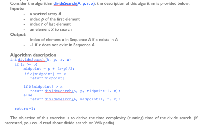  Please show all steps. Consider the algorithm divide Search(A, p, r,