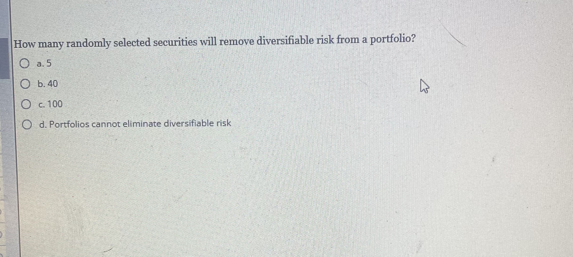 How many randomly selected securities will remove diversifiable risk from a