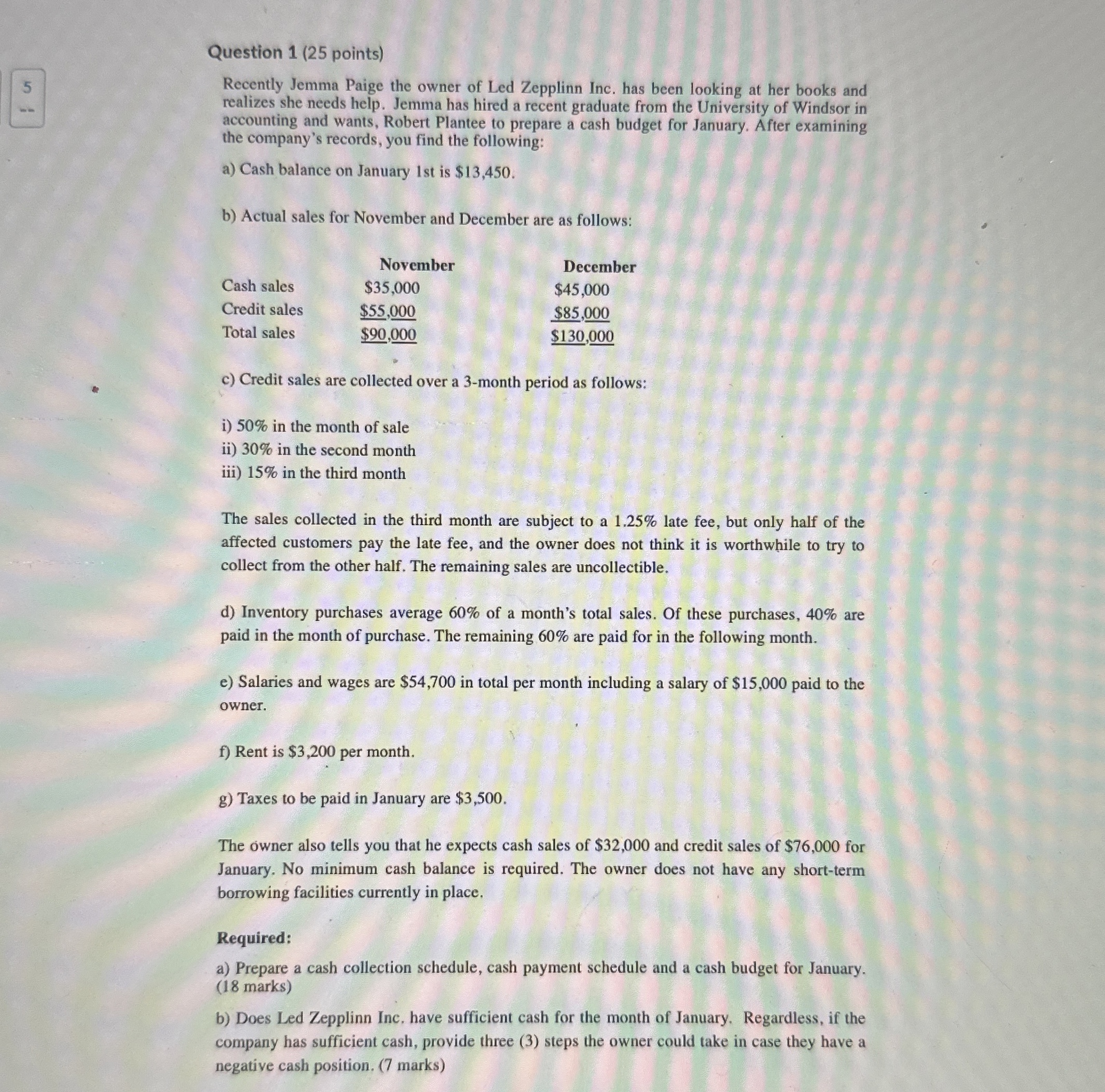  Question 1(25 points) Recently Jemma Paige the owner of Led Zepplinn