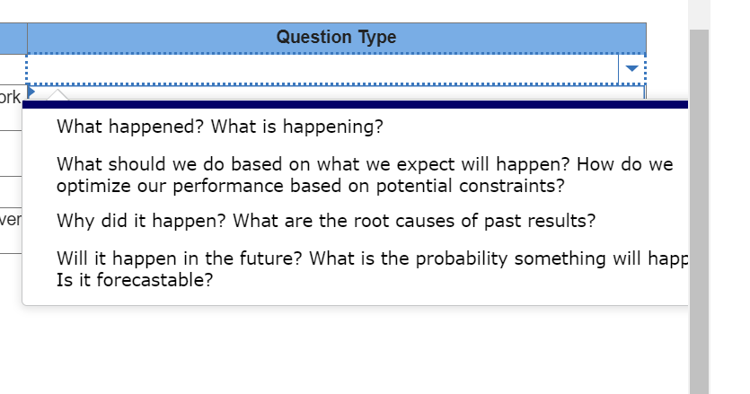 of the questions below, categorize them as one of the following question