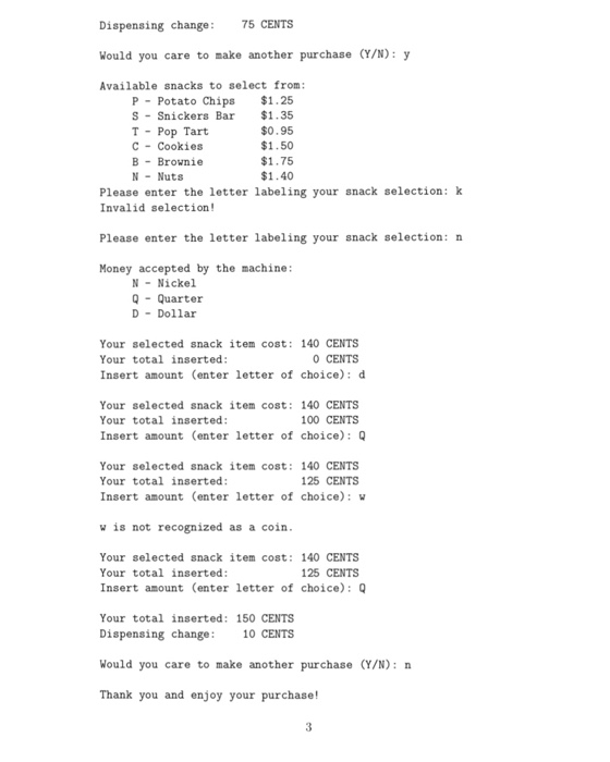 items, shown with the label used to select the item, and its
