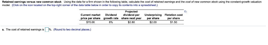 Retained earnings versus new common stock Using the data for a