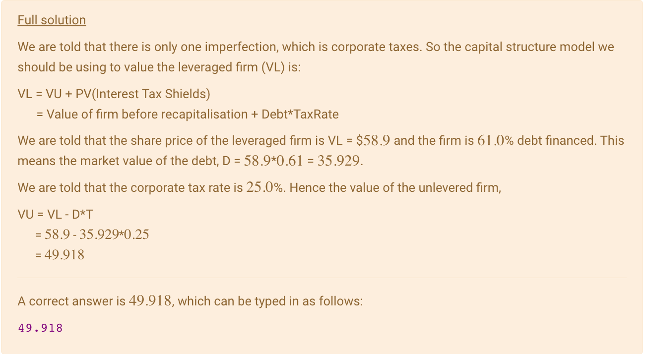MAKE SURE YOU USE THE VALUES FOR THE ABOVE QUESTION IN THE