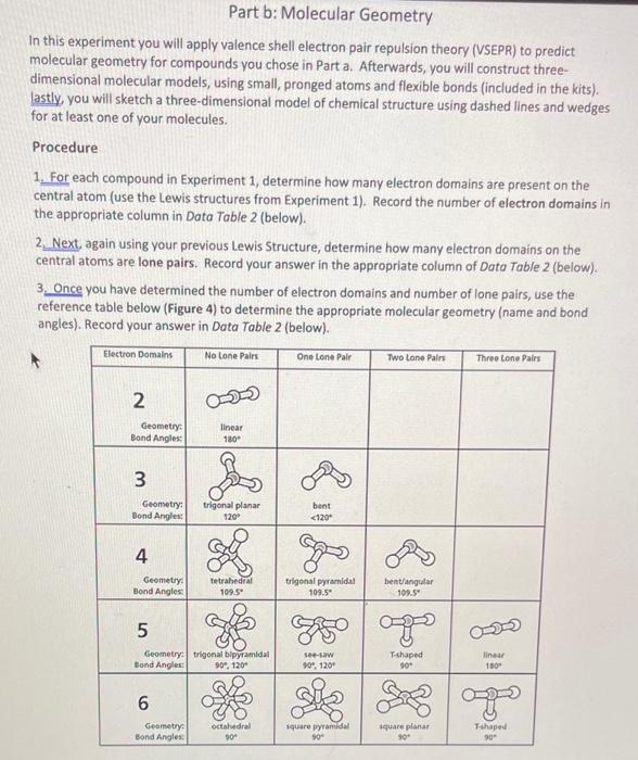  Part b: Molecular Geometry In this experiment you will apply valence