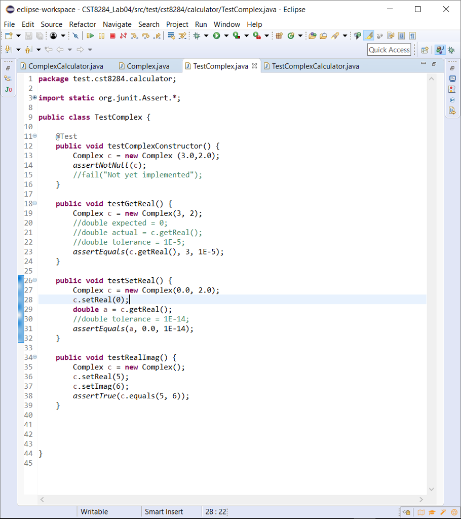 test if getReal() returns the correct value set using the Complex(int, int)
