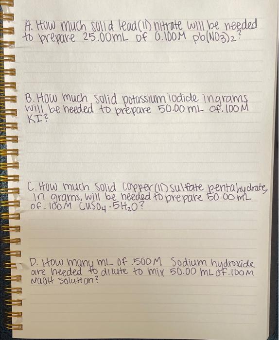  A. How much solid lead(II) nitrate will be needed to prepare