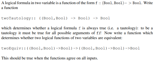 Write a Haskell program for the following: A logical formula in two