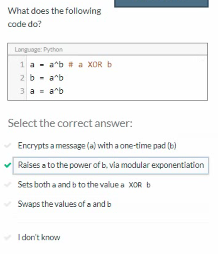  What does the following code do? Language: Python 1 a -