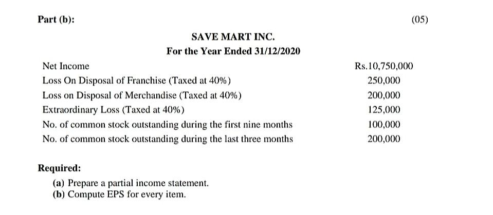 All information is given in the question..!!! (05) Part (b): SAVE
