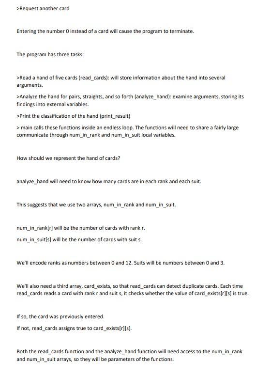 and please explain Program : Classifying a Poker Hand (poker.c) Definition: The