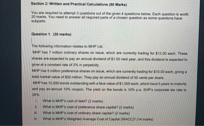  Section 2: Written and Practical Calculations (60 Marks) You are required