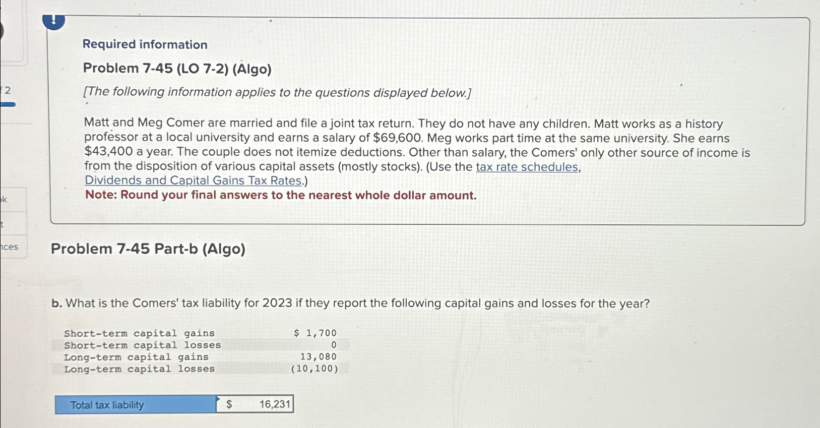  Required information Problem 7-45(LO 7-2)(Algo) [The following information applies to the