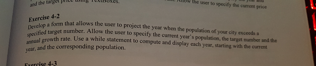 target heboxes Allow the user to specify the current price Exercise 4-2