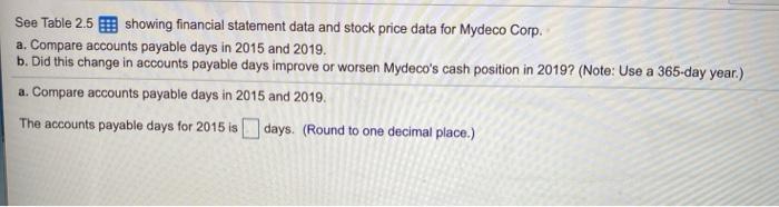  25. See Table 2.5 showing financial statement data and stock price