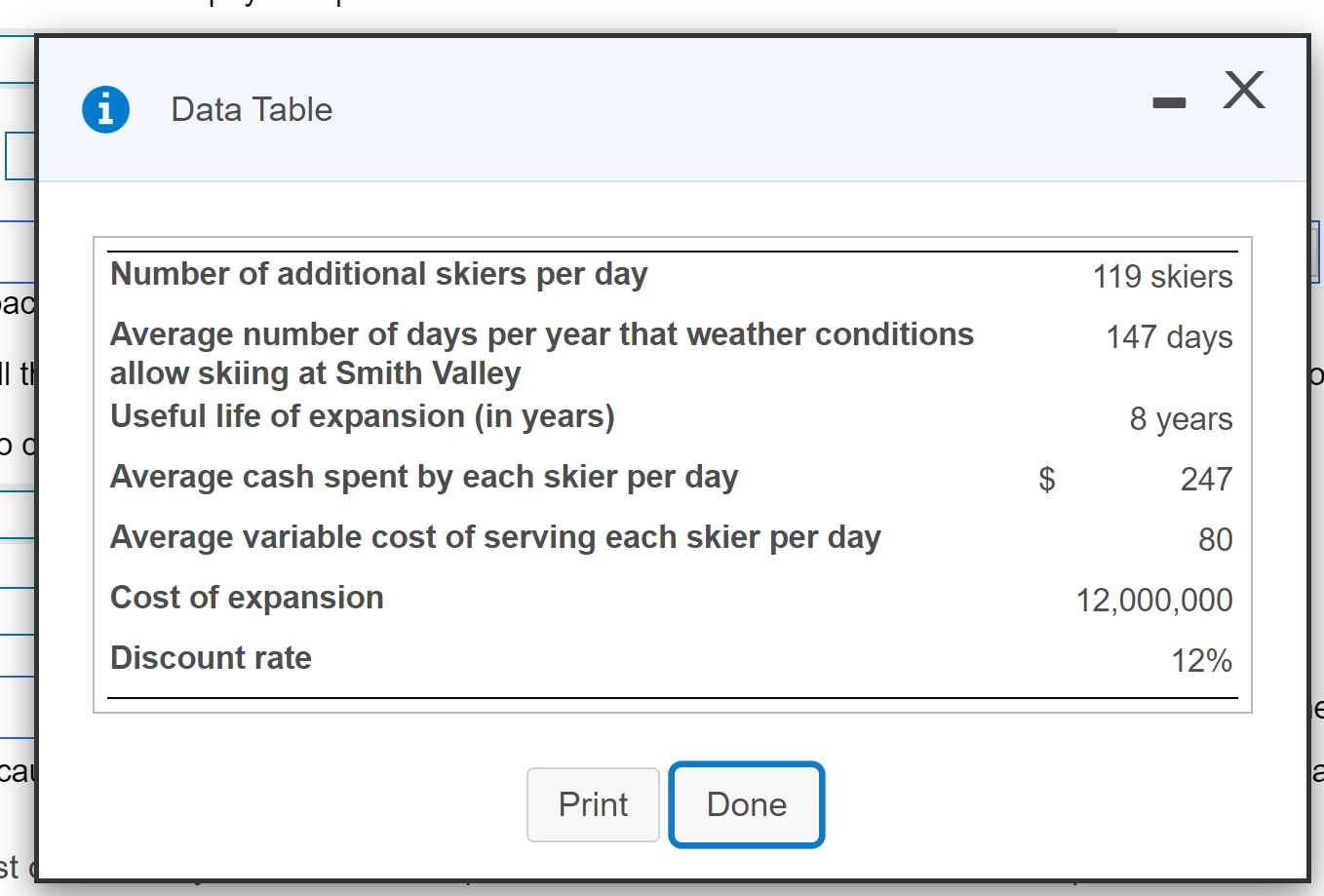  i x Data Table 119 skiers ad 147 days Il ti