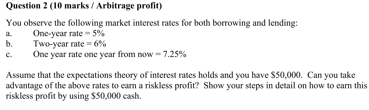  Question 2 (10 marks / Arbitrage profit) a. You observe the