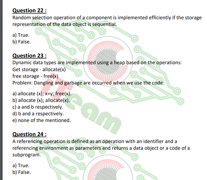 DESIGN AND IMPLEMENTATION OF PROGRAMMING LANGUAGES Question 22: Random selection operation of