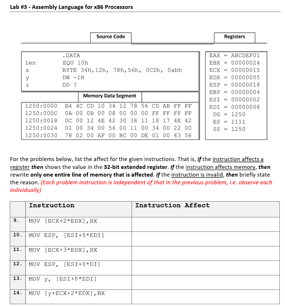 Lab #3-Assembly Language for x86 Processors Source Code Registers DATA EQU