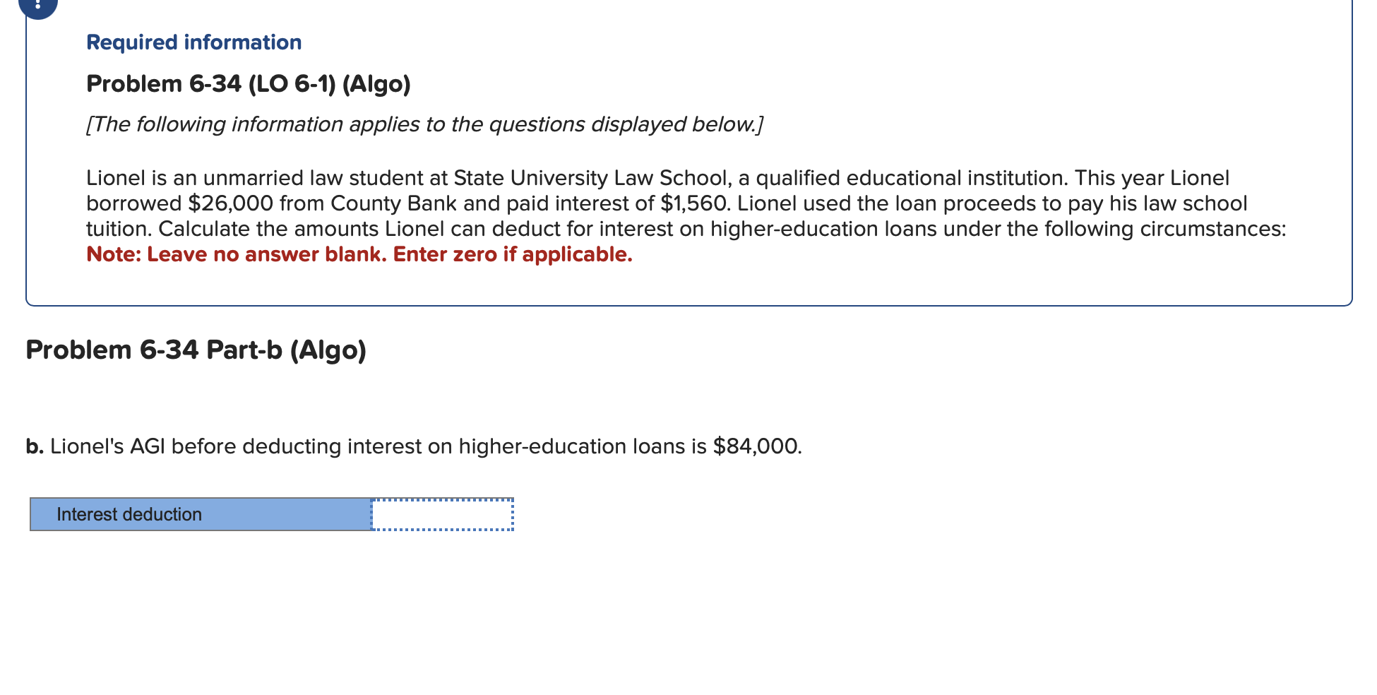  Required information Problem 6-34(LO 6-1)(Algo) [The following information applies to the