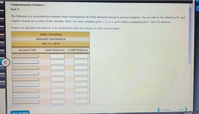 Accounting Cycle Project Q8: Comprehensive Problem 1 Part 7: The following is