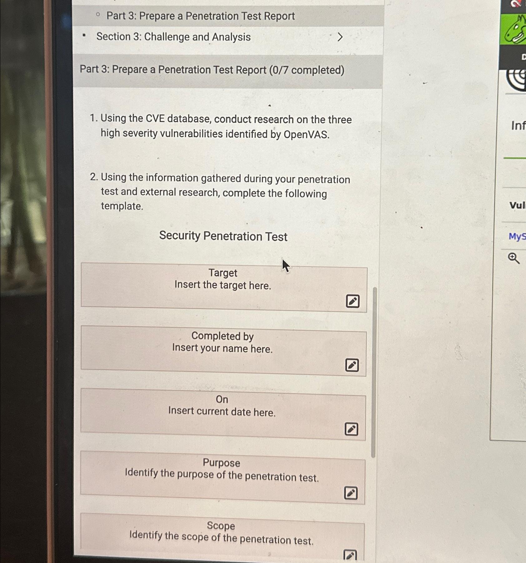  Part 3: Prepare a Penetration Test Report Section 3: Challenge and