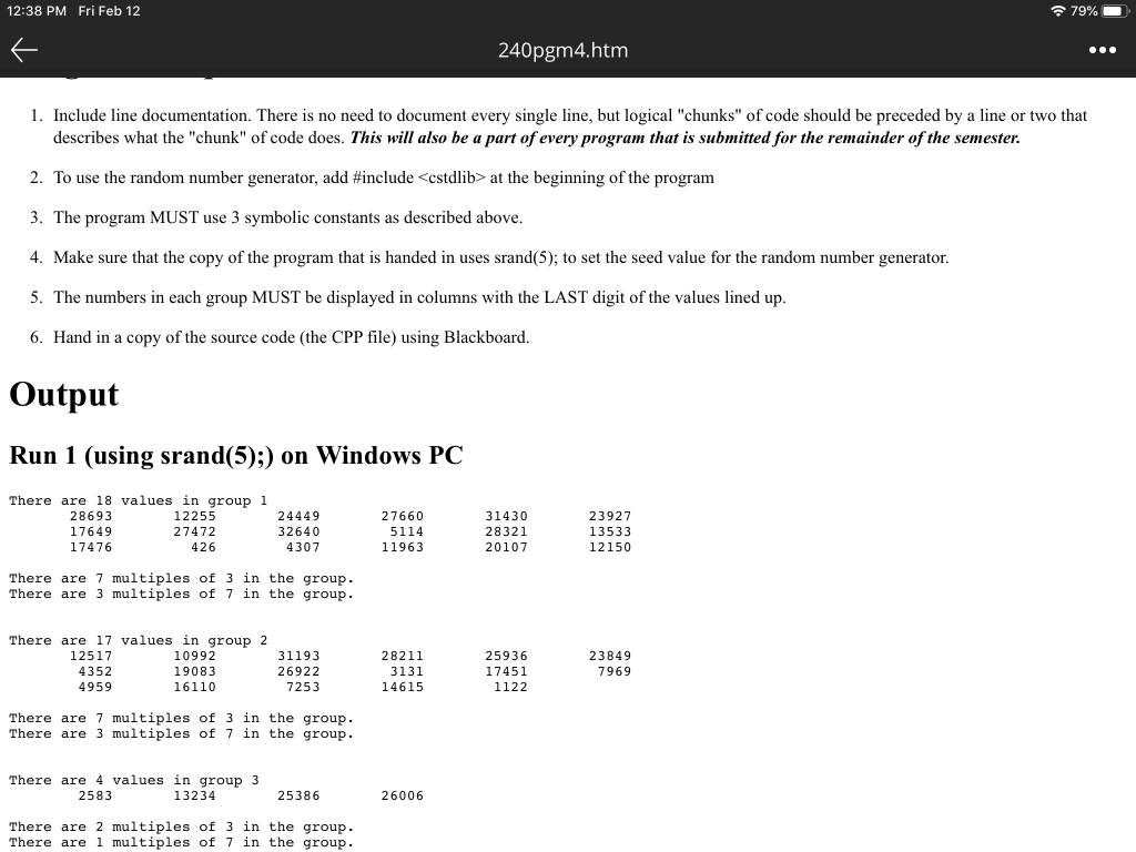 Note: other seed values may be used to produce different results. However,