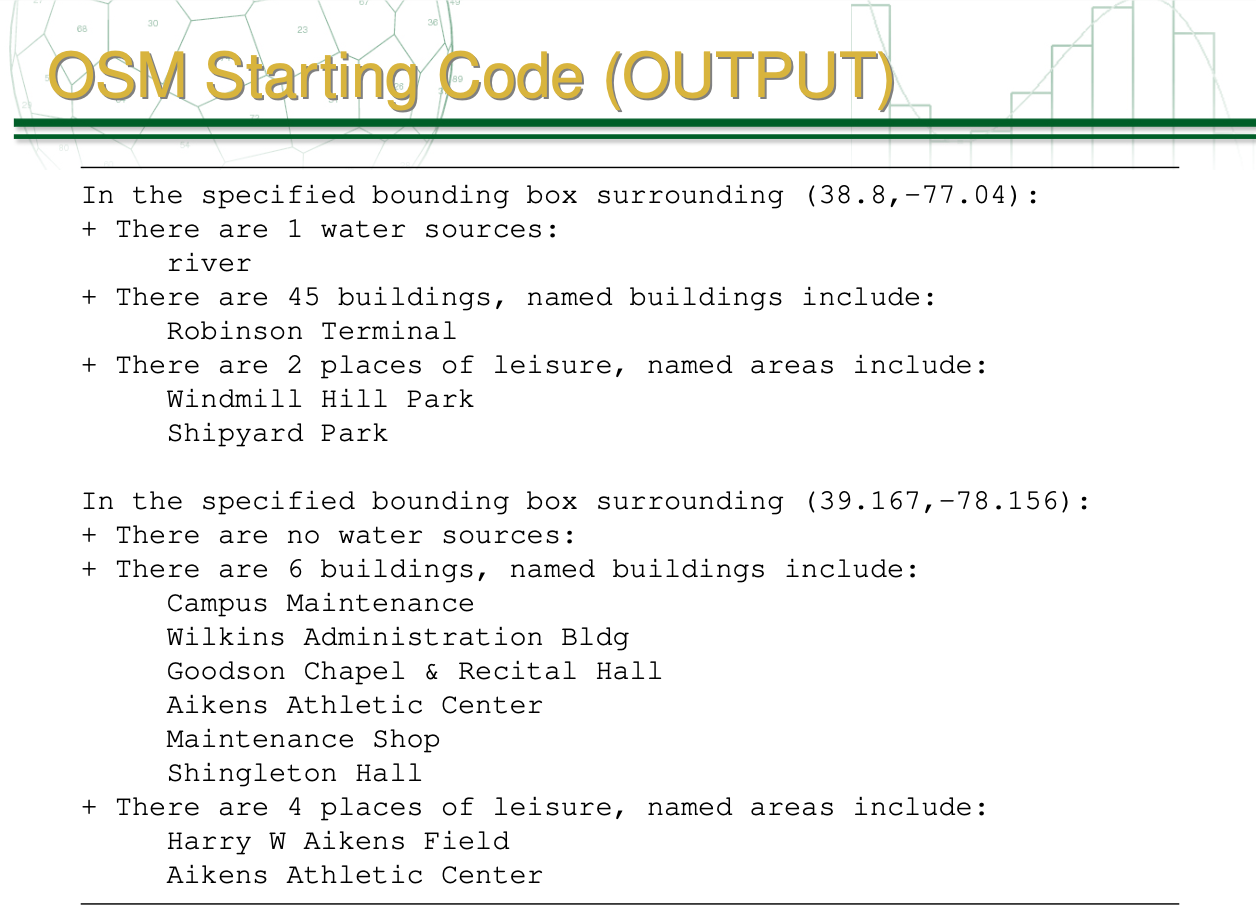 () >>> qs = overpass. MapQuery (38.799, -77.041, 38.801, -77.039) >>> response