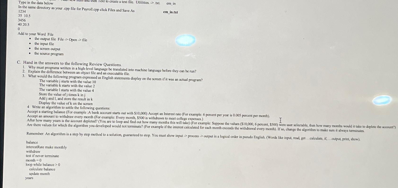  Type in the data below ext to create a text file,