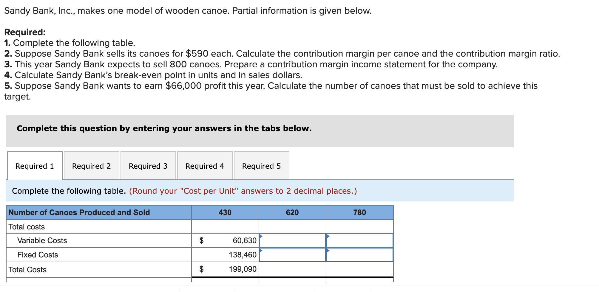 the following table. (Round your "Cost per Unit" answers to 2 decimal