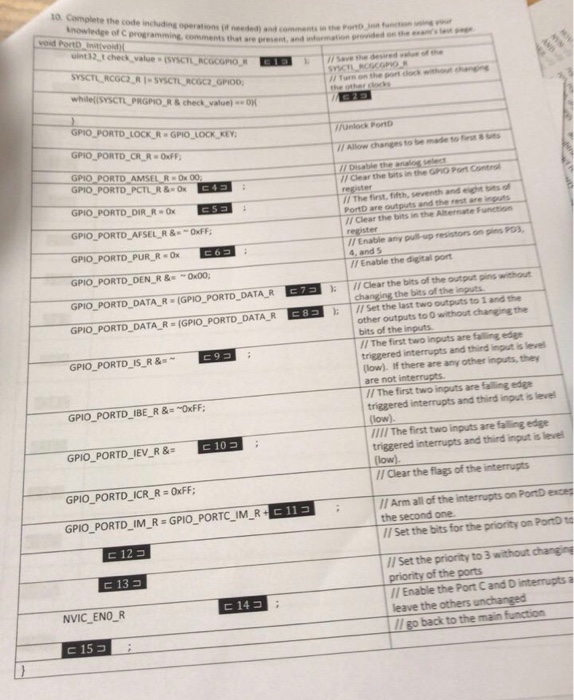  1o Complete the code including operations if needed) and comments n