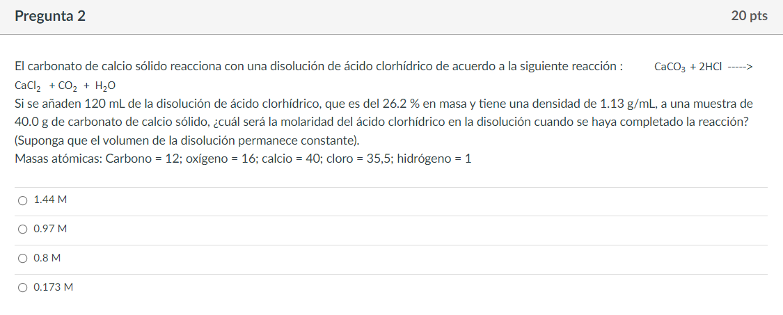 Solid calcium carbonate reacts with hydrochloric acid solution according to the following