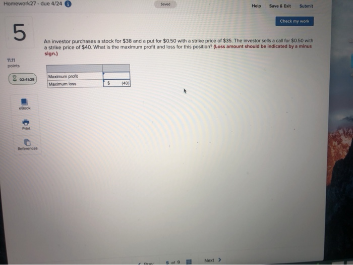  Homework 27 - due 4/24 0 Help Save & Exit Submit