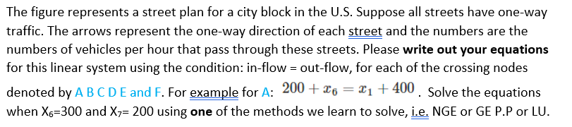 PLEASE USE MATLAB CODE The figure represents a street plan for a