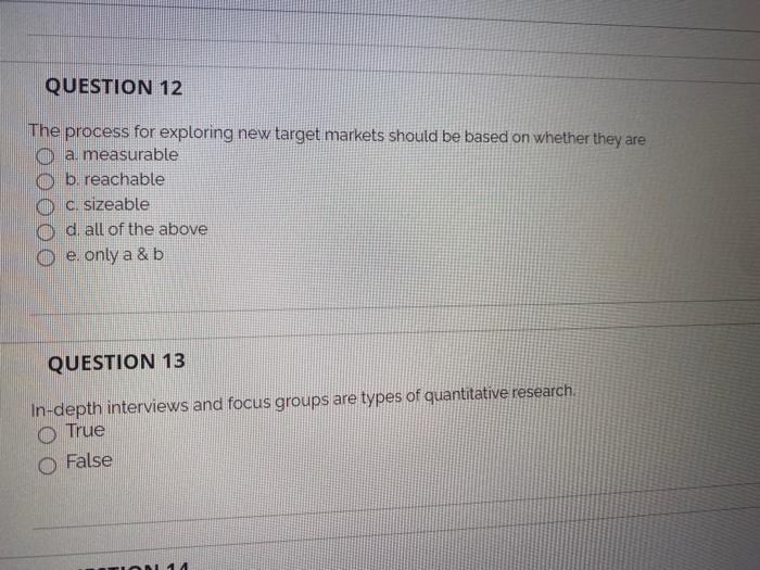  QUESTION 12 The process for exploring new target markets should be