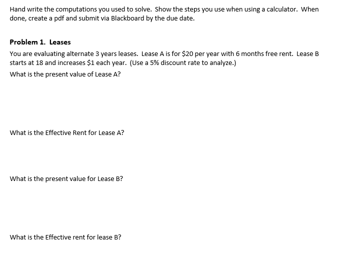  Hand write the computations you used to solve. Show the steps