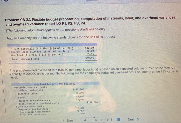 multipart problem please help!! Problem 08-3A Flexible budget preparation; computation of materials,