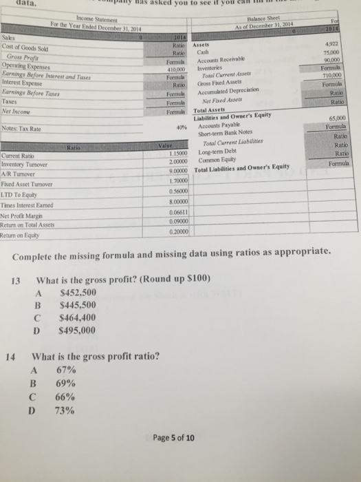  Complete the missing formula and missing data using ratios as appropriate.