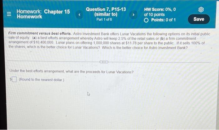 Chapter 15. Question 7. 1 - 6 Part Question. III Homework: Chapter