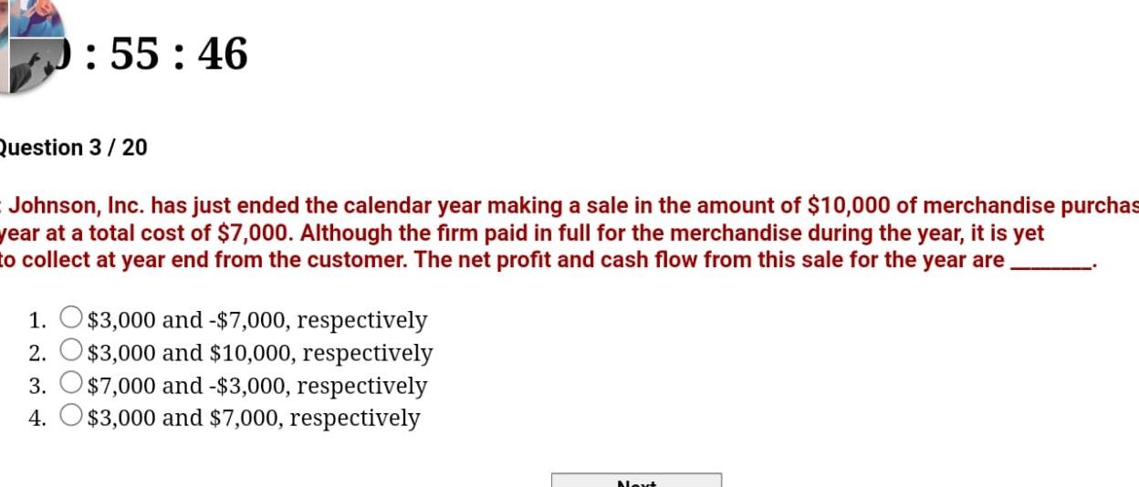 J:55: 46 Question 3 / 20 Johnson, Inc. has just ended
