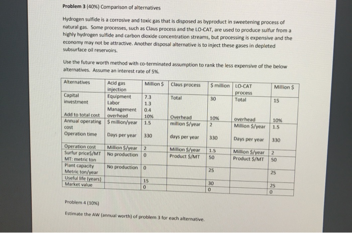please answer parts 3 & 4 Problem 3 (40%) Comparison of alternatives