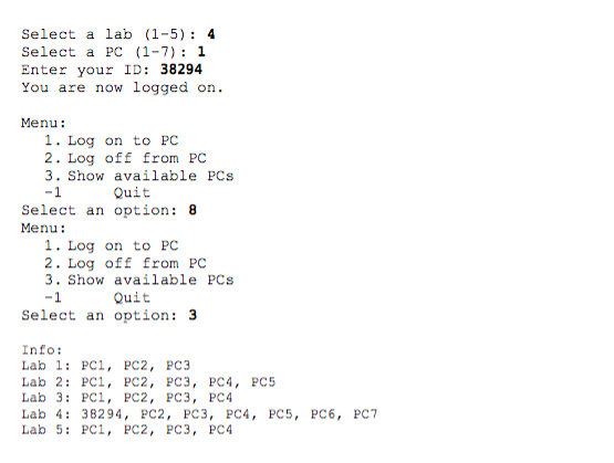 of all computer labs and the available stations in each lab Computer