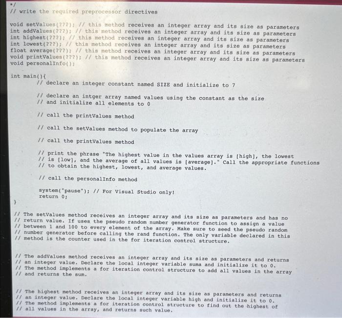  roid setvalues (2?p): 1/ this method receives an integer array and