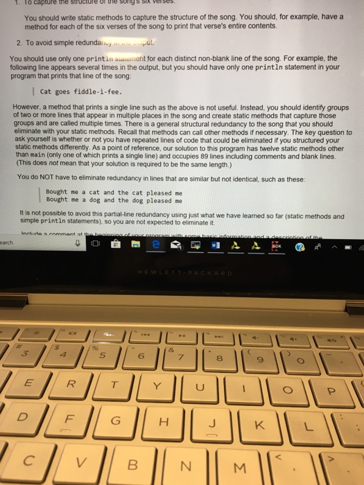 file called Song. java. The program should produce as output the following